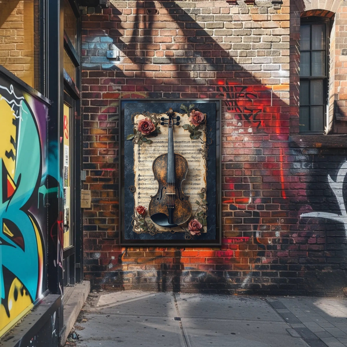 Melodic Nostalgia: Vintage Violin and Roses Artistic Poster