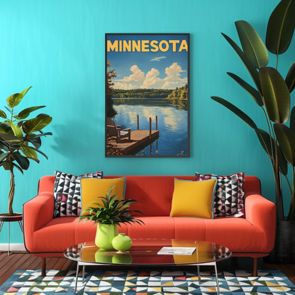 Minnesota Vintage Poster - Lakeside Dock View
