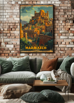 Marrakech Morocco Mountains Palaces Architecture Sunset Travel Poster