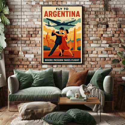 Fly To Argentina Dance And Skyline Travel Poster