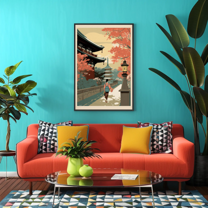 Vintage Poster Japan Temple Autumn