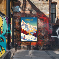 Chamonix Ski Adventure Vintage Travel Poster