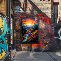 Sunset Over Mountain Stream Poster