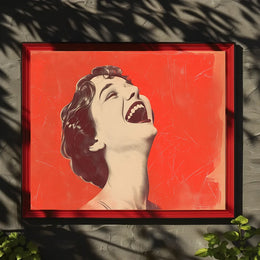 Joyful Vintage Laughter Poster with Red Background