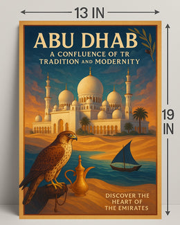 Abu Dhabi's Majestic Mosque and Falcon Cultural Poster