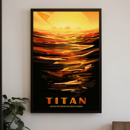 Space Exploration Poster Ride the Tides of Titan Retro Style