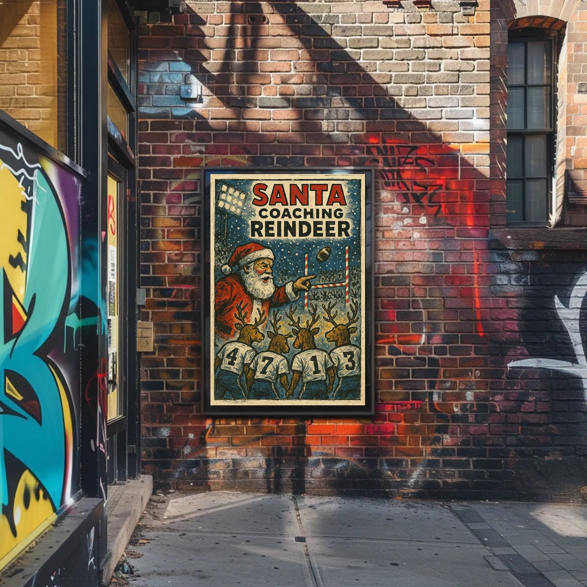 Santa's Reindeer Football Team Vintage Poster