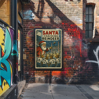 Santa's Reindeer Football Team Vintage Poster