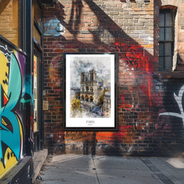 Notre-Dame Paris Watercolor Scene Urban or Cityscape Poster PosterGoat