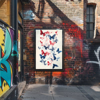 Butterflies In Red And Blue Abstract Wall Art Poster