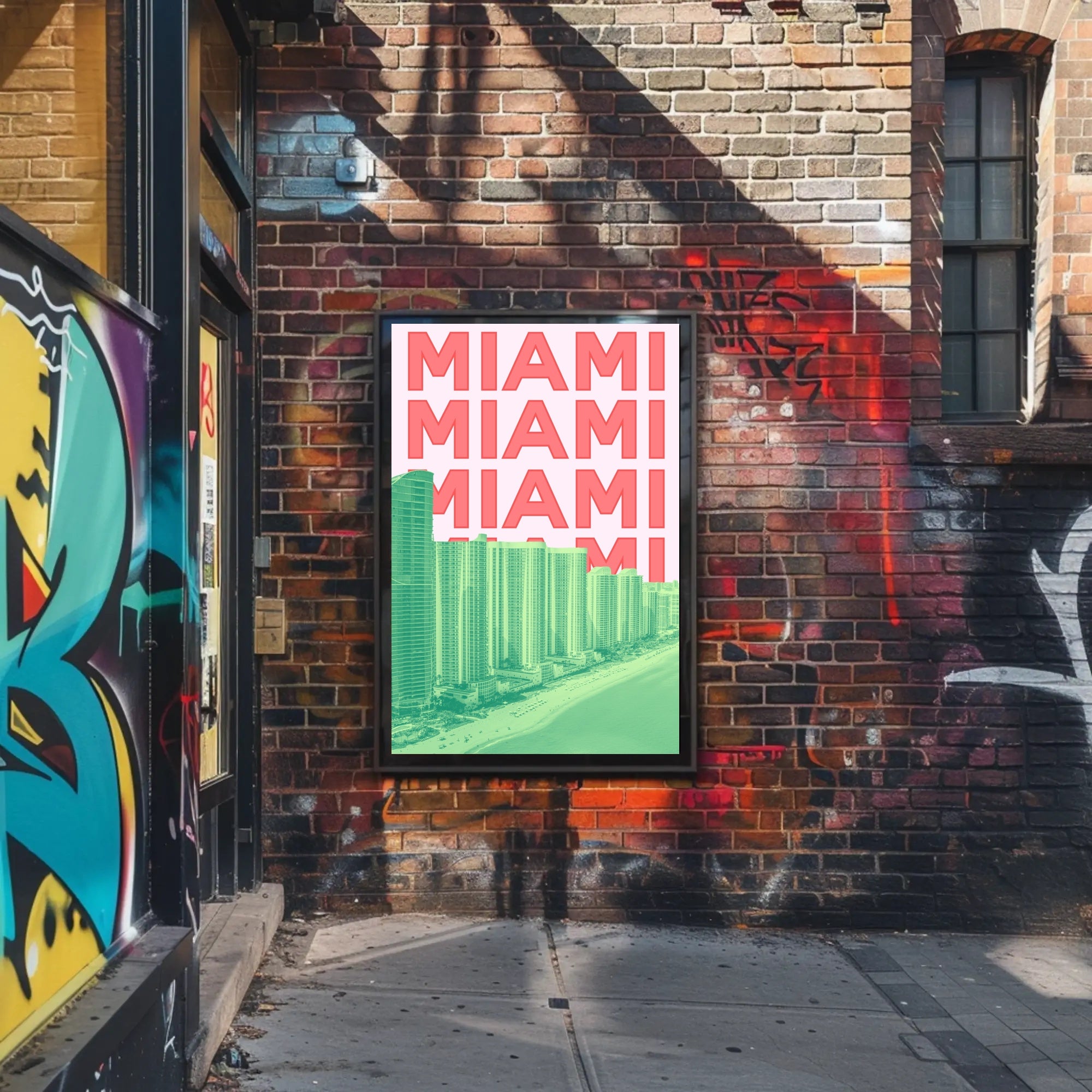 Miami Beachline with Vibrant Architecture Travel Poster PosterGoat