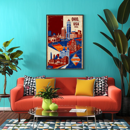 Ohio USA 1950s Civic Towers Vintage Travel Poster
