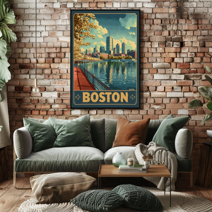 Boston Waterfront Skyline City Buildings Travel Poster