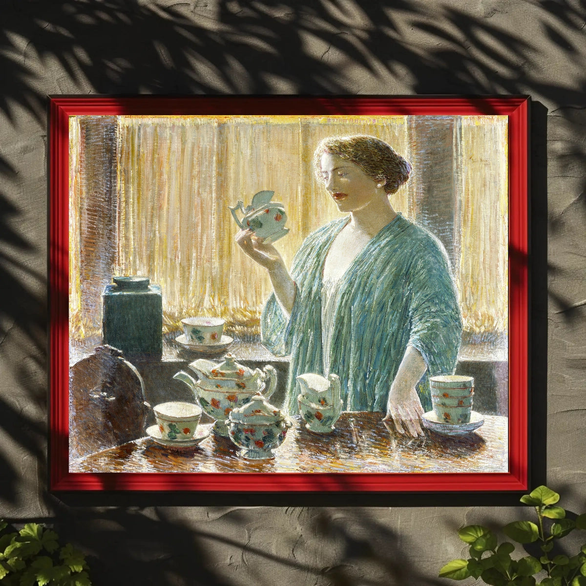 Serene Domestic Scene in Blue Robe Artistic Poster
