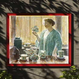 Serene Domestic Scene in Blue Robe Artistic Poster