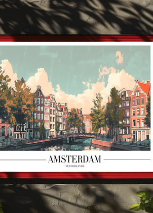 Amsterdam Canal Houses Scenic Travel Poster