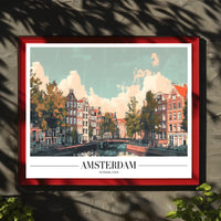 Amsterdam Canal Houses Scenic Travel Poster