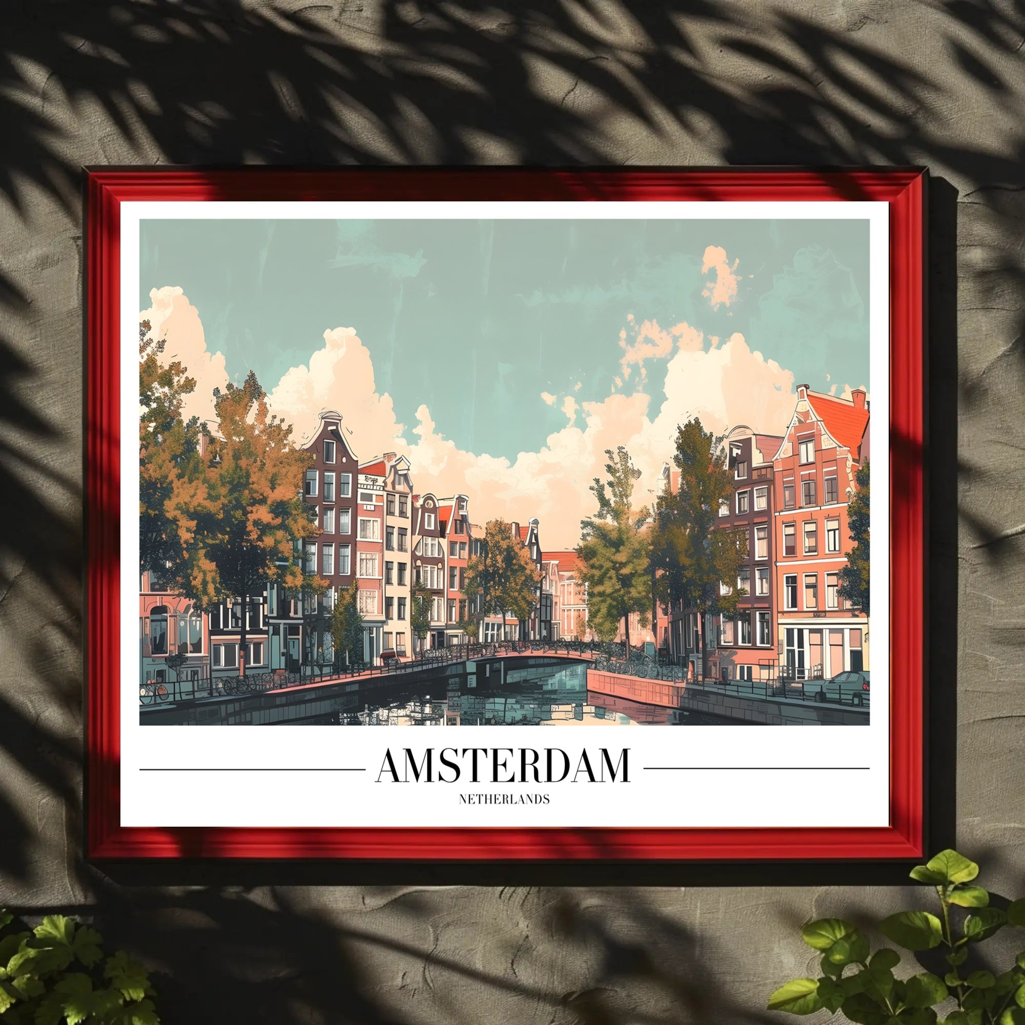 Amsterdam Canal Houses Scenic Travel Poster