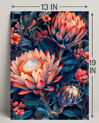 Vibrant Protea Flower Botanical Art Print - Artistic Poster