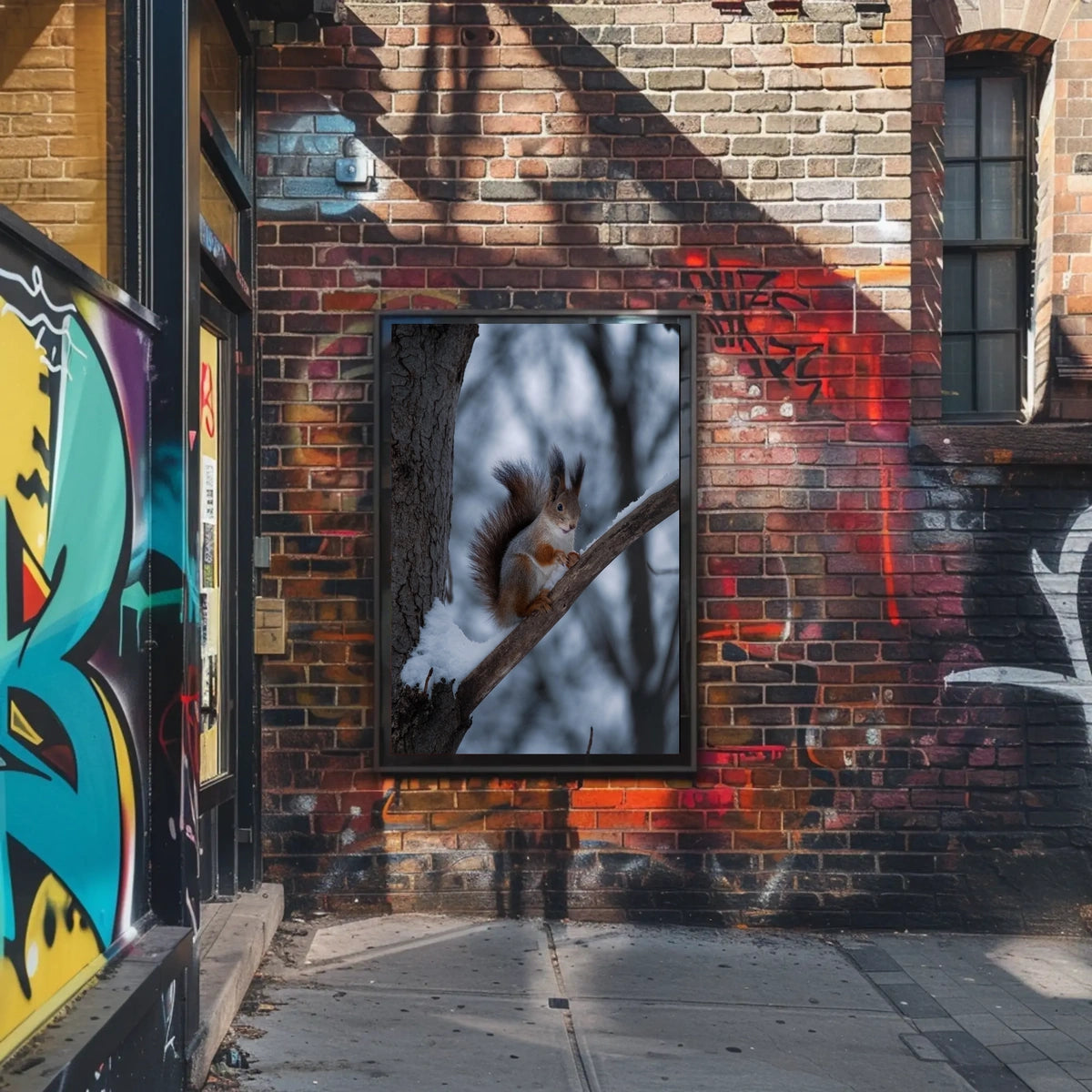 Squirrel on Snowy Branch Animal Poster