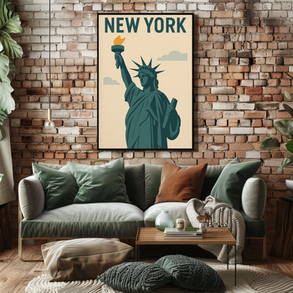 New York Liberty Statue Icon Poster Vintage Travel Poster