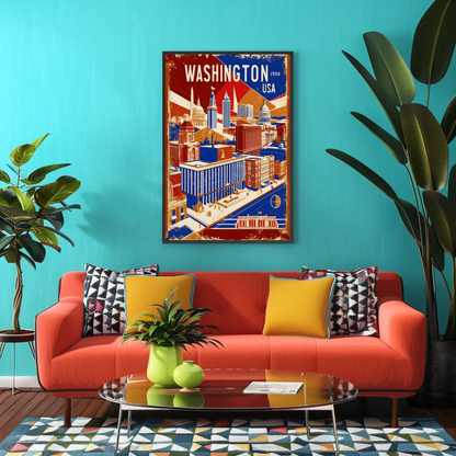 Washington USA 1950s Monument Skyline Travel Poster
