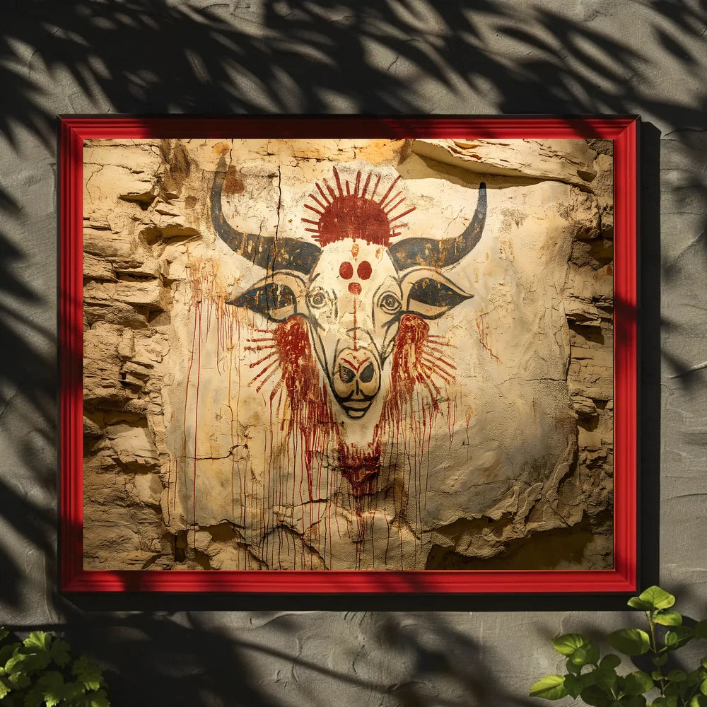 Ancient Bull Cave Art Vintage Poster Print