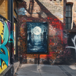 Mysterious Moonlit Gate Scene Artistic Poster