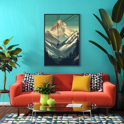 Chalet And Snow Peak Mountain Lodge Vintage Travel Poster