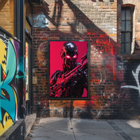 Futuristic Robotic Warrior with Weapon Futuristic Sci-Fi Poster