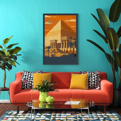 Egypt Pyramid Temple Palm Sunset Vintage Travel Poster
