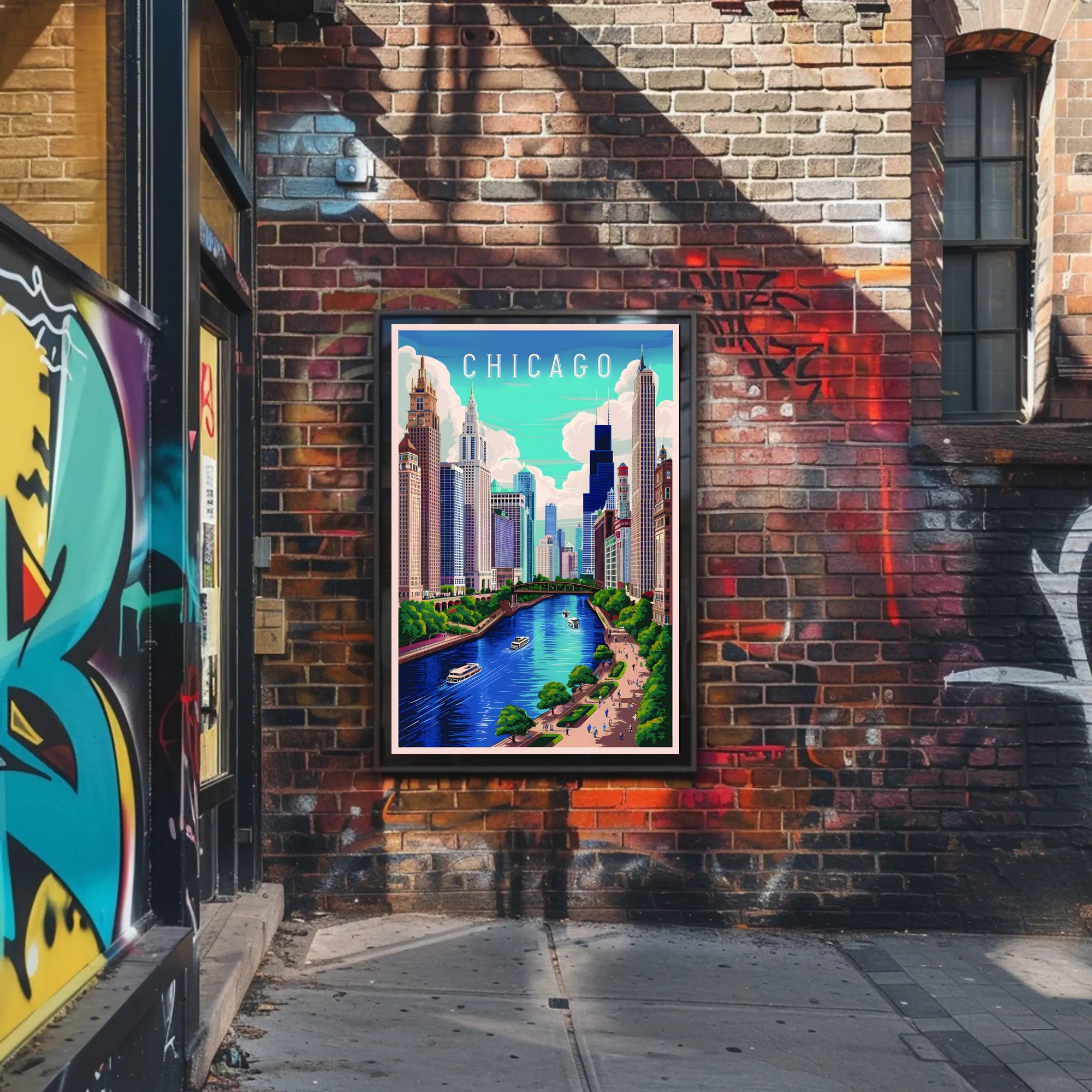 Chicago Skyline and River Poster