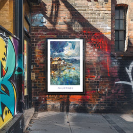 Tranquil Philippine Coastal Scene Watercolor Travel Poster PosterGoat