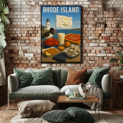 Rhode Island Clam Cakes Lighthouse Pizza Travel Poster
