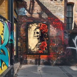 Gothic Skull and Roses: Abstract, Artistic, or Pop Culture Poster