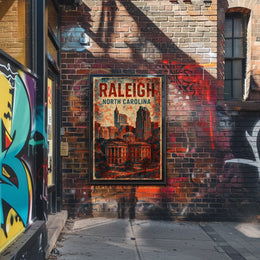 Raleigh Urban Heritage Vintage Travel Lithograph Poster