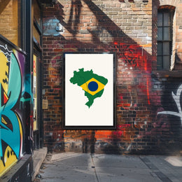 Artistic Brazil Map in National Colors Country Flag Poster