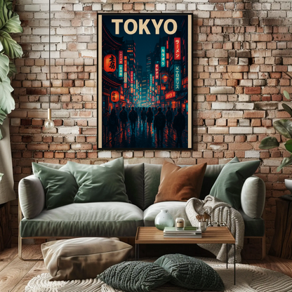 Tokyo Neon Night Street Travel Poster