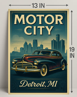 Motor City Detroit Vintage Poster Art Print PosterGoat