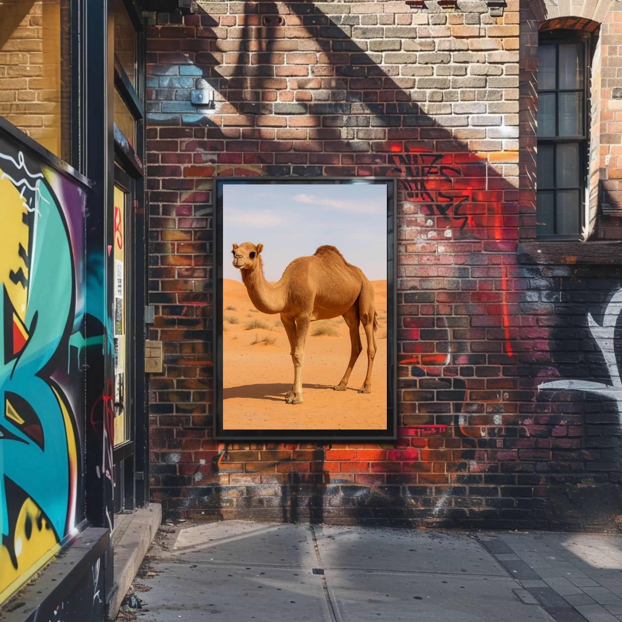 Serene Camel in Tranquil Desert Landscape Animal Poster