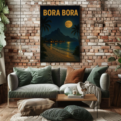 Bora Bora Moonlit Beach Paradise Travel Poster