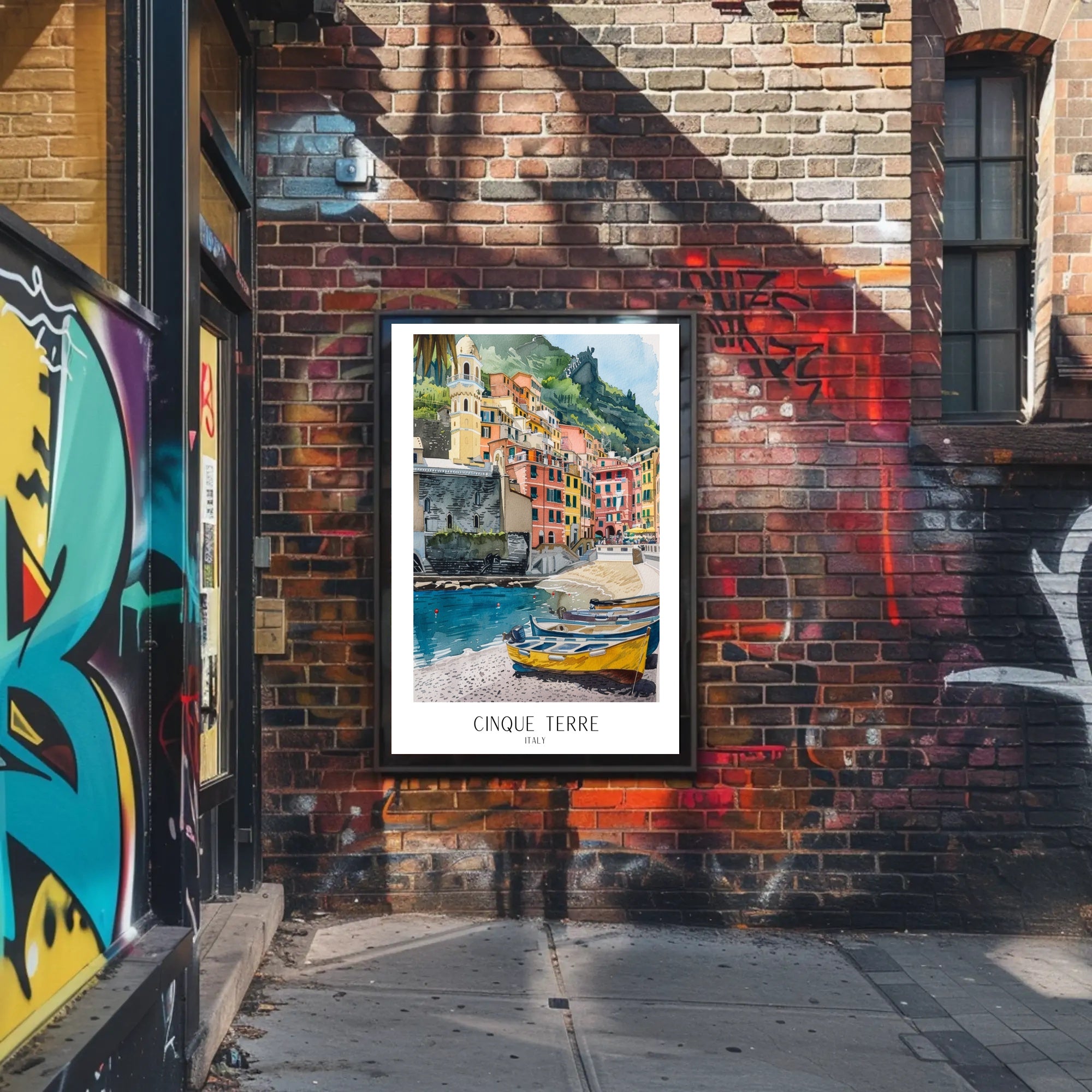 Cinque Terre Watercolor Coastal Scene Travel Poster PosterGoat