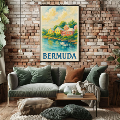 Bermuda Coastal Village Travel Poster