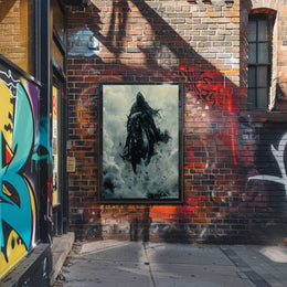 Mysterious Cloaked Figure Riding Horse Fantasy Mythology Poster PosterGoat