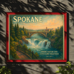 Spokane Nature and City Unite Travel Poster
