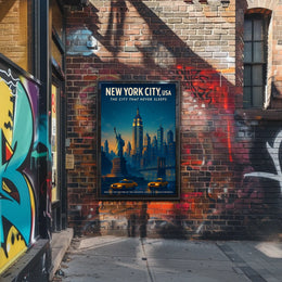 New York City Energy Urban Skyline Poster Vintage Wall Art