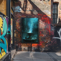 Mystical Ancient Temple with Enchanting Blue Flames PosterGoat