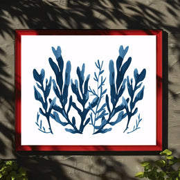 Abstract Blue Seaweed Minimalist Art Poster