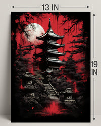 Mystical Pagoda Under A Blood Moon Poster