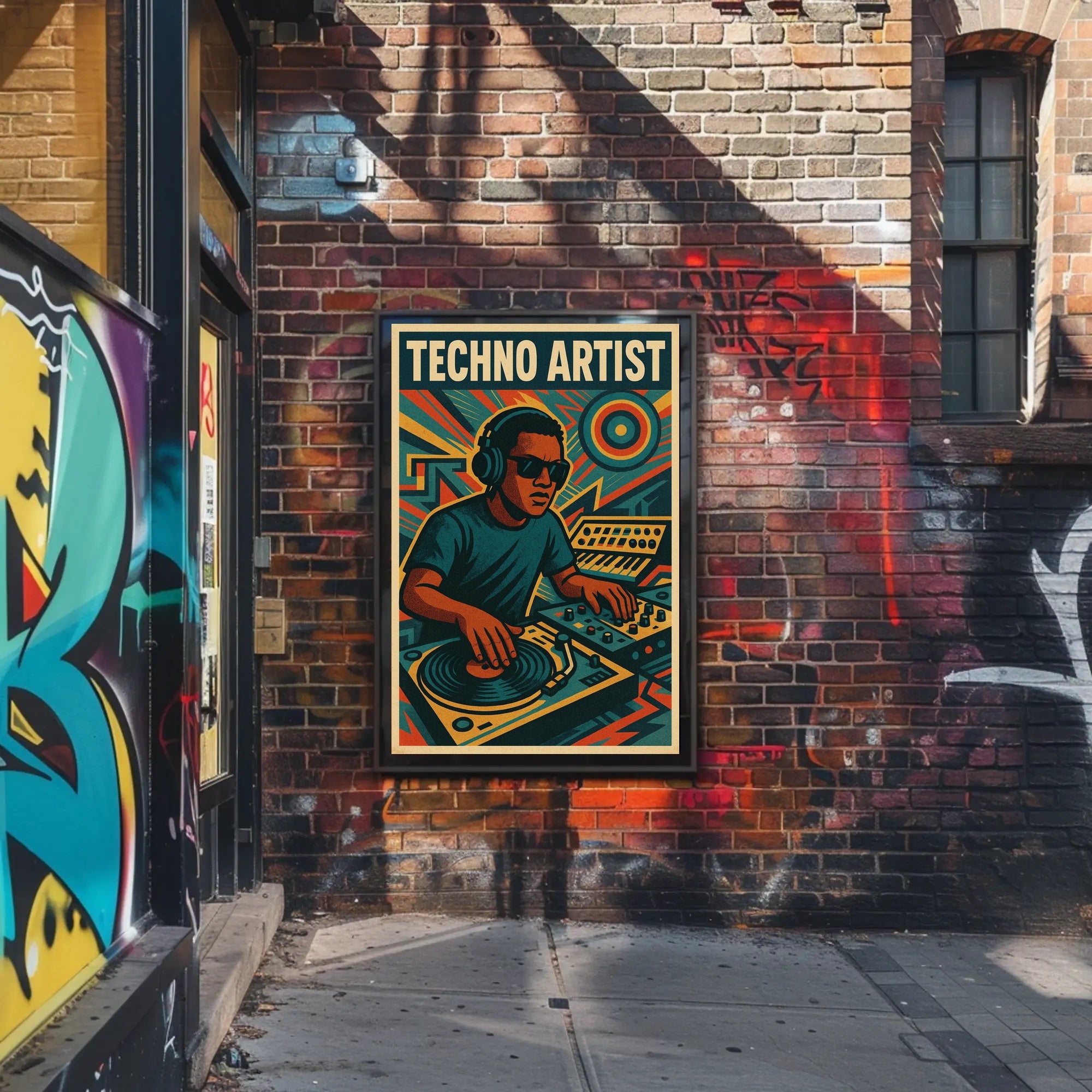 TECHNO ARTIST Retro DJ Vibes Abstract, Artistic Poster